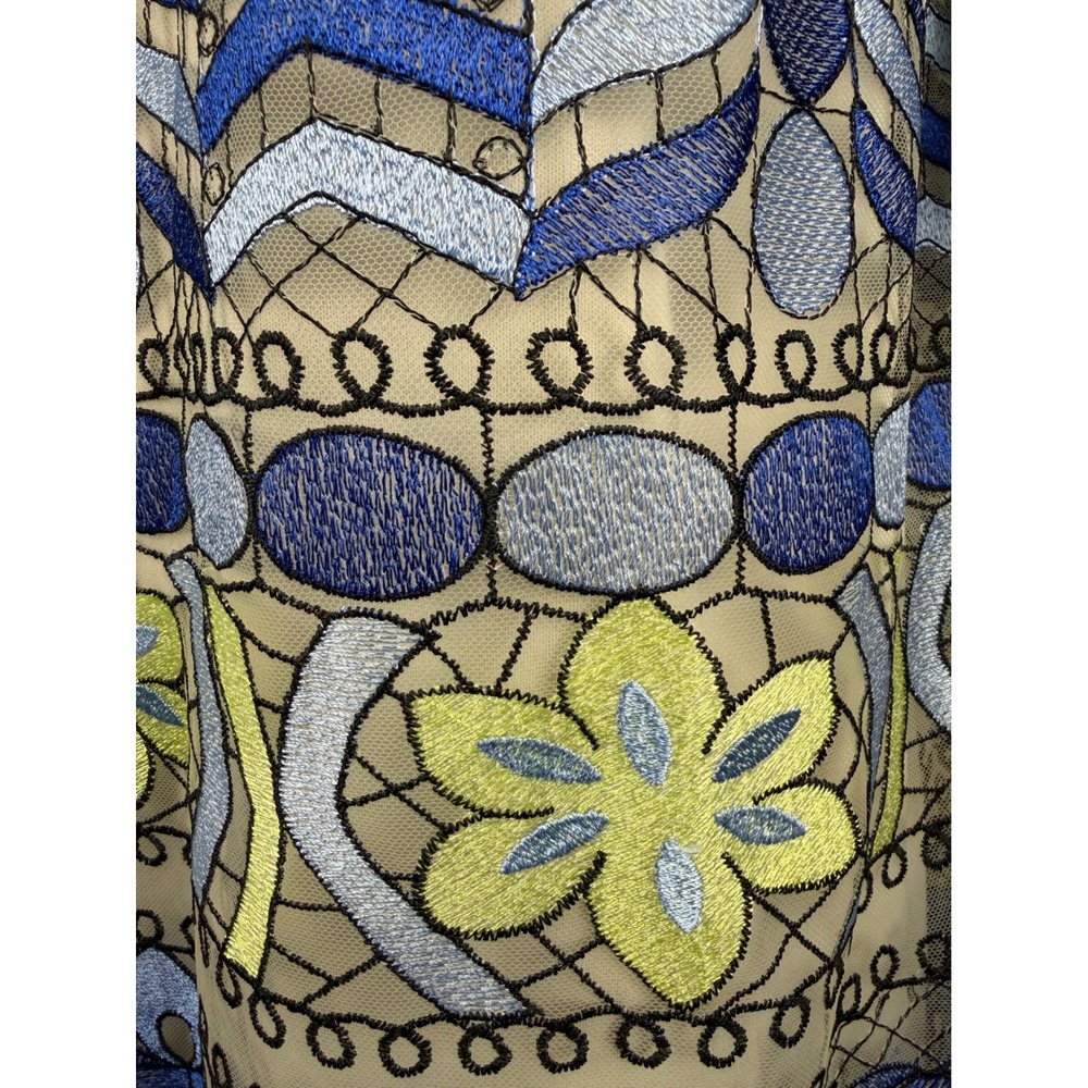 ECI New York Shift Dress Womens 10 Blue Floral Embroidered Bell Sleeve - Picture 3 of 8